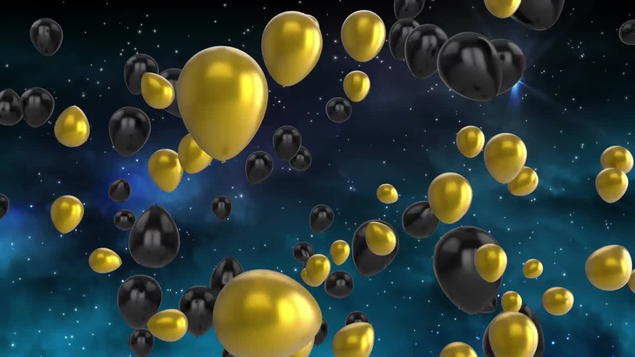 animación de oro y negro volando sobre las estrellas