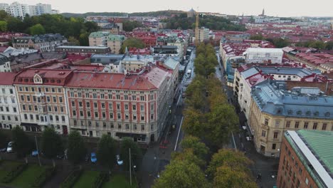 sky view of the city of vasaallen göteborg in sweden surrounded with buildings and beautiful landscape - aerial shot