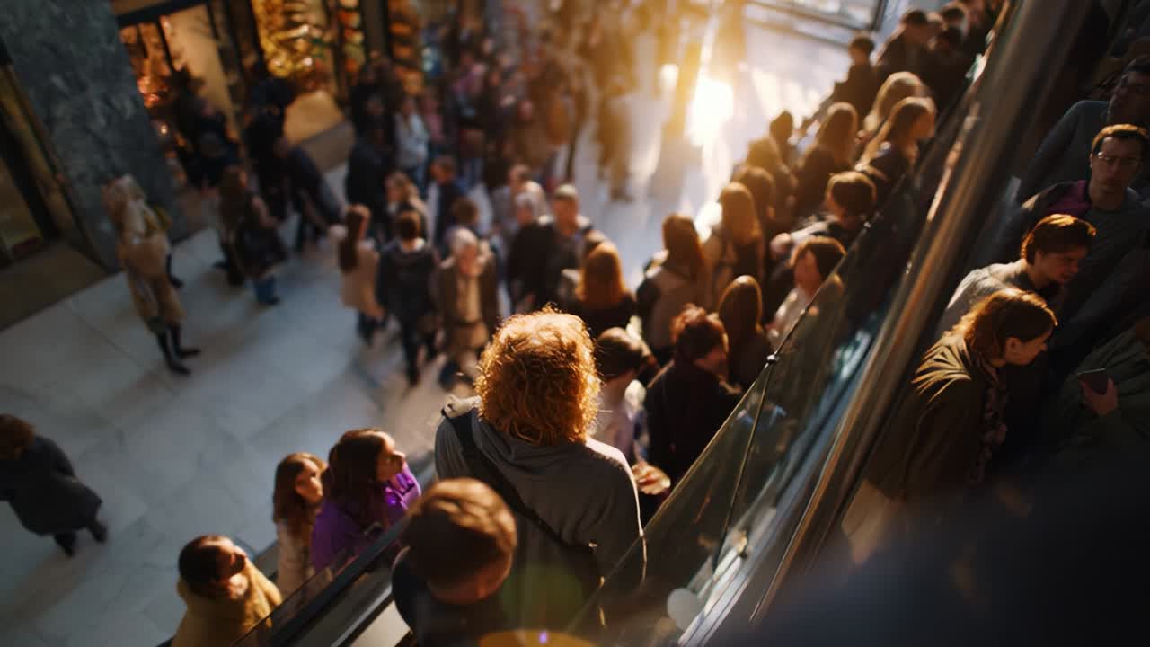 A Captivating Scene of a Crowded Mall Captured from Above, Highlighting a Diverse Group of People Exuding Energy and Movement in an Engaging Social Atmosphere Filled with Natural Light