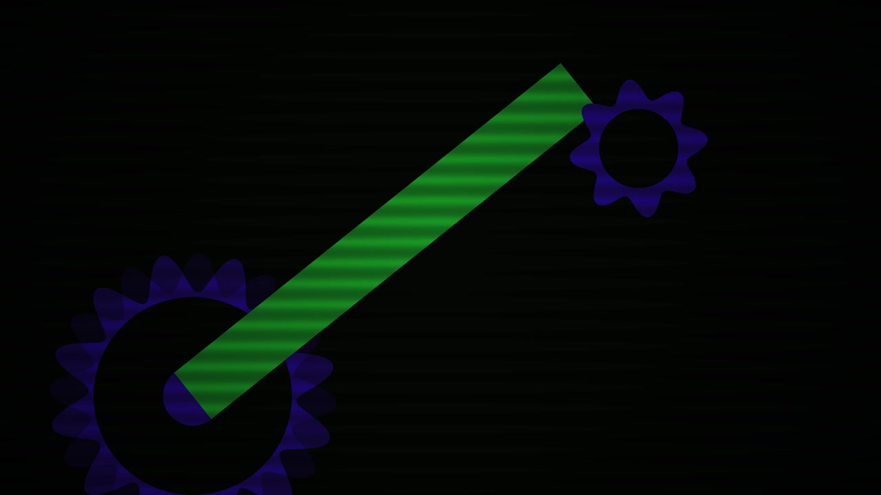 Abstract Animation of Rotating Purple Gears and Green Bar