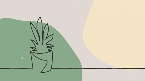 animation of drawing of plant in black outline against pastel green and beige background