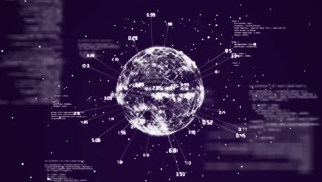 animation of data processing over globe and white spots