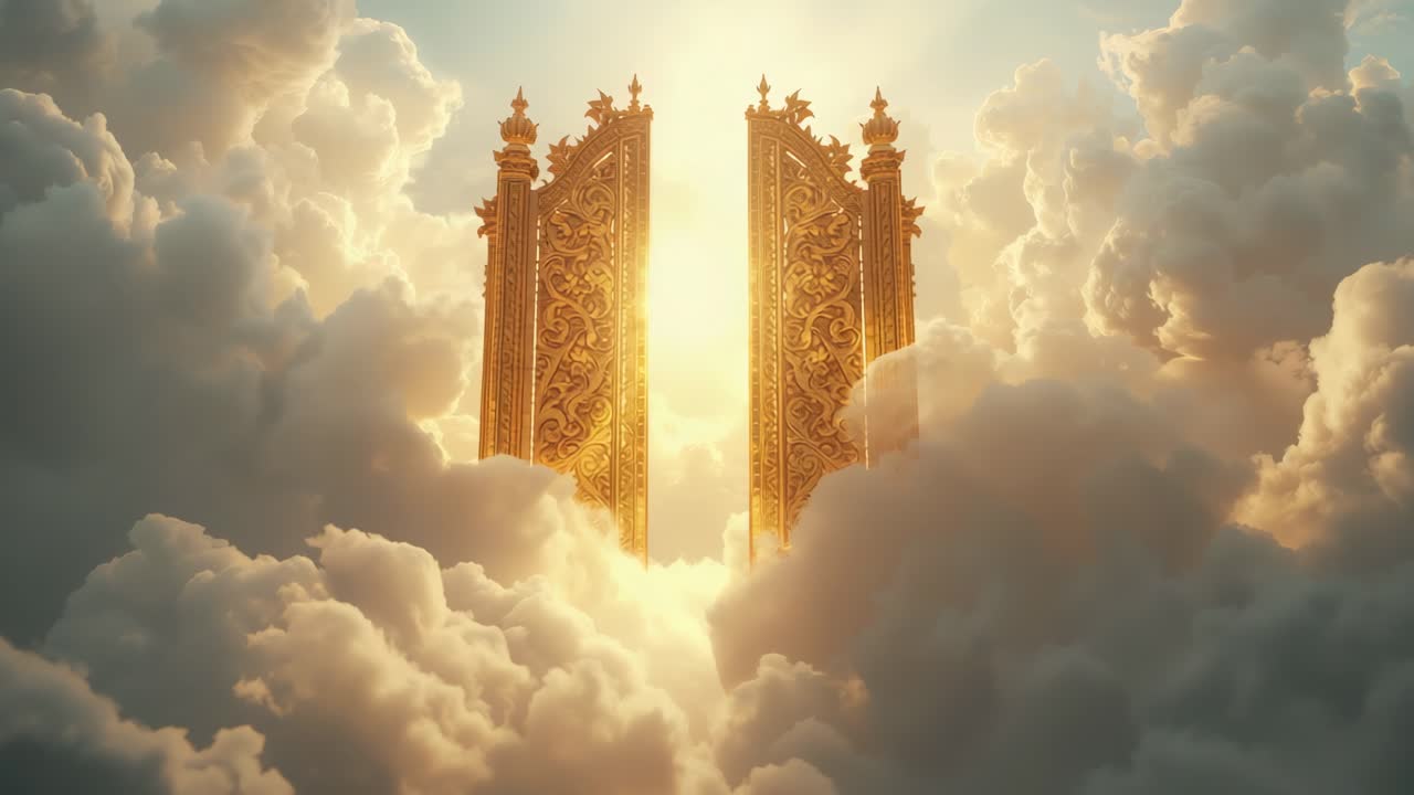 Golden Gate to Heaven Amidst Ethereal Clouds