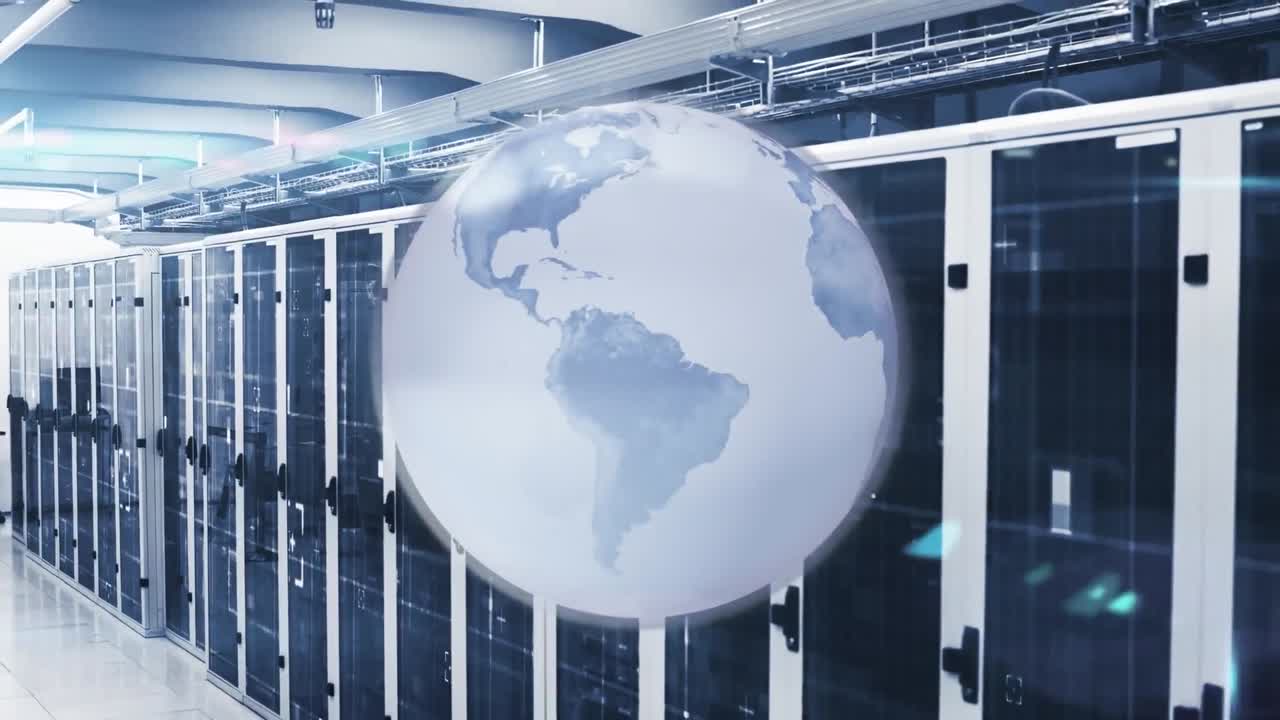 컴퓨터 서버 에 회전하는 지구와 빛의 반점의 애니메이션