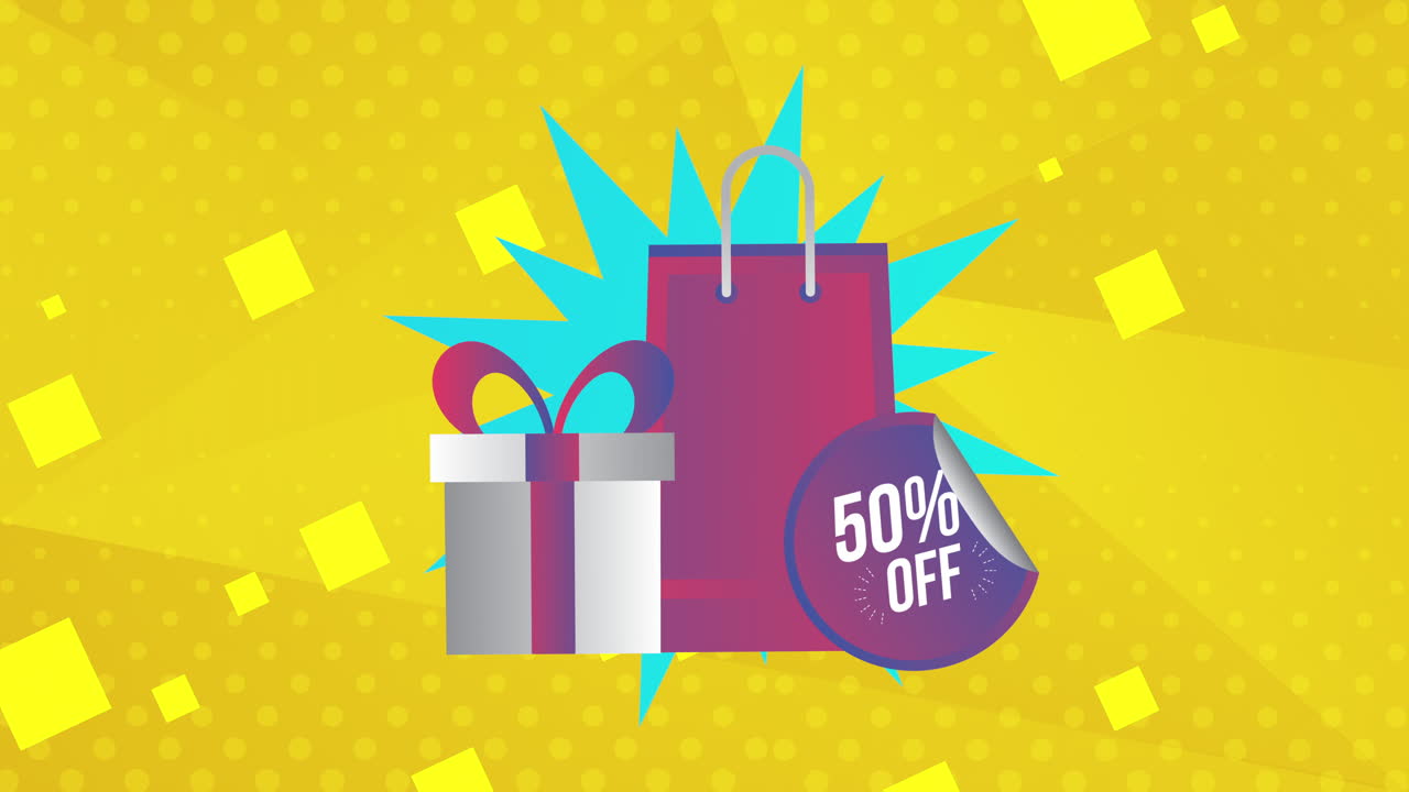 etiqueta comercial de venta con bolsa de compras y regalo