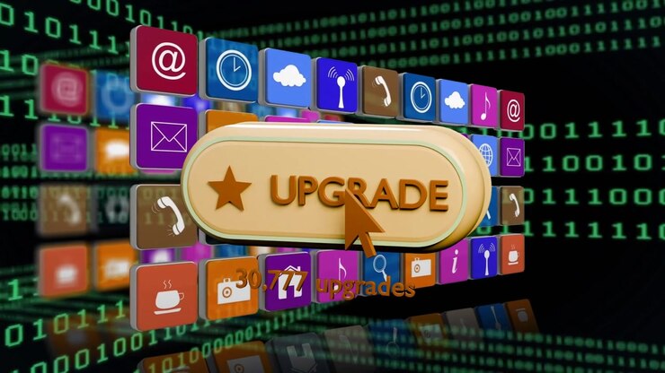Gold UPGRADE button pulsing and updating counter, orange cursor clicking to increase upgrades