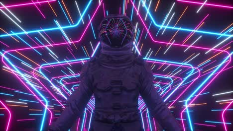 astronaut in a neon star tunnel