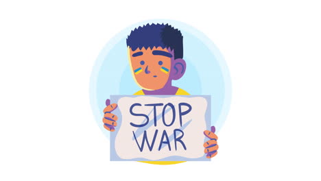 ukraine stop war lettering with boy