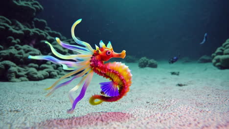 colorful seahorse in underwater aquarium