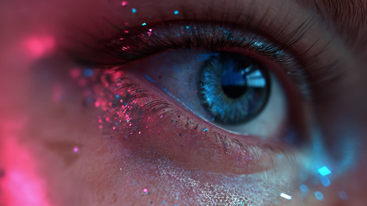 Close-up of an eye with glitter makeup