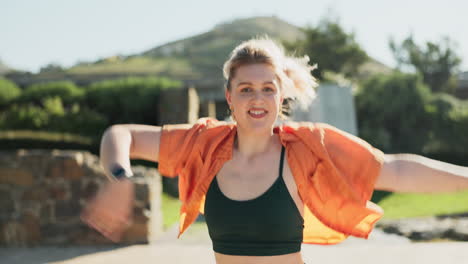 Face,-dancing-outdoor-or-happy-woman