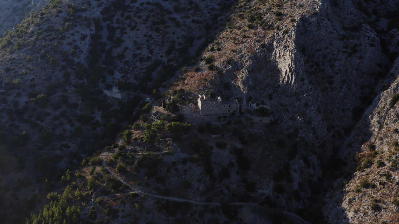 Aerial View of a Mountainous Monastery