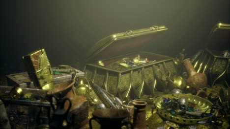 underwater treasure chests brimming with ancient artifacts and coins