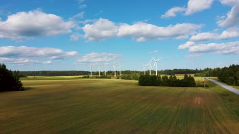 Aerial-View-of-Wind-Farm-or-Wind-Park,-With-High-Wind-Turbines-for-Generation-Electricity