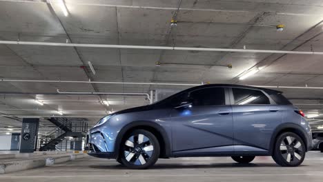 underground parking garage with electric vehicle