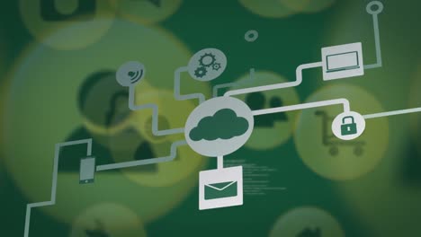 animación de la red de conexiones con iconos de computadoras en la nube y digitales