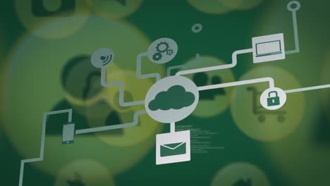 animation of network of connections with cloud and digital computer icons