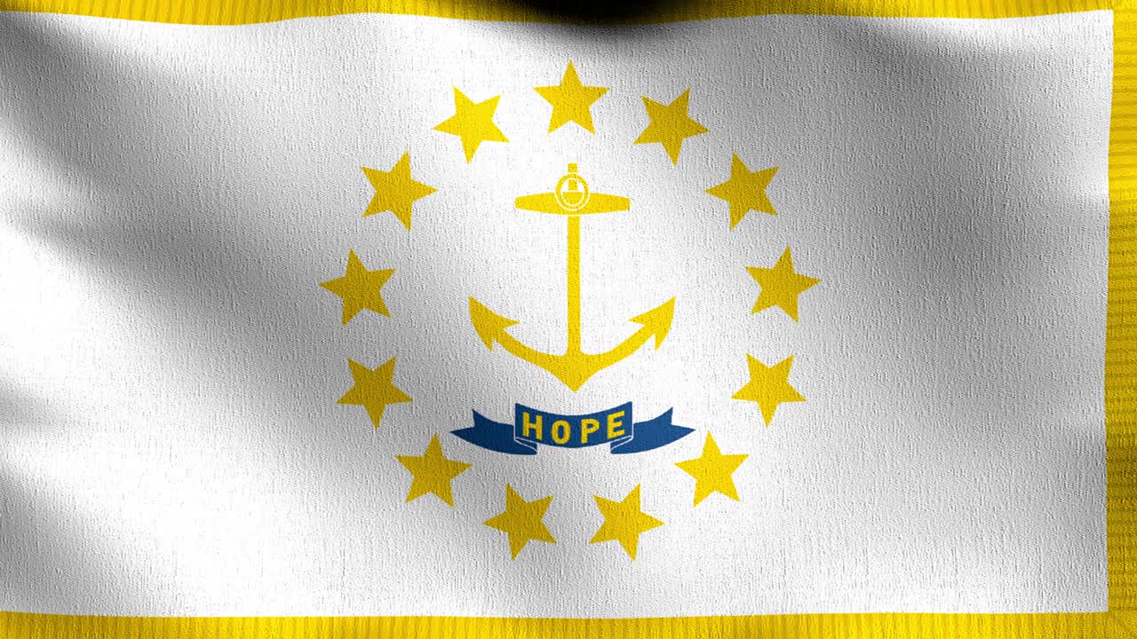 미국 로드아일랜드 주의 발 (영어: rhode island state flag in the united states of america, usa) 은 바람에 날아다니며 고립된 공식적인 애국적 추상적인 디자인, 흔들리는 표지 기호의 3d 렌더링 일러스트레이션이다.