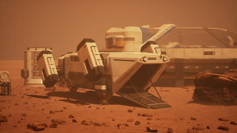 colonización de marte: un hábitat espacial futurista y un módulo de aterrizaje