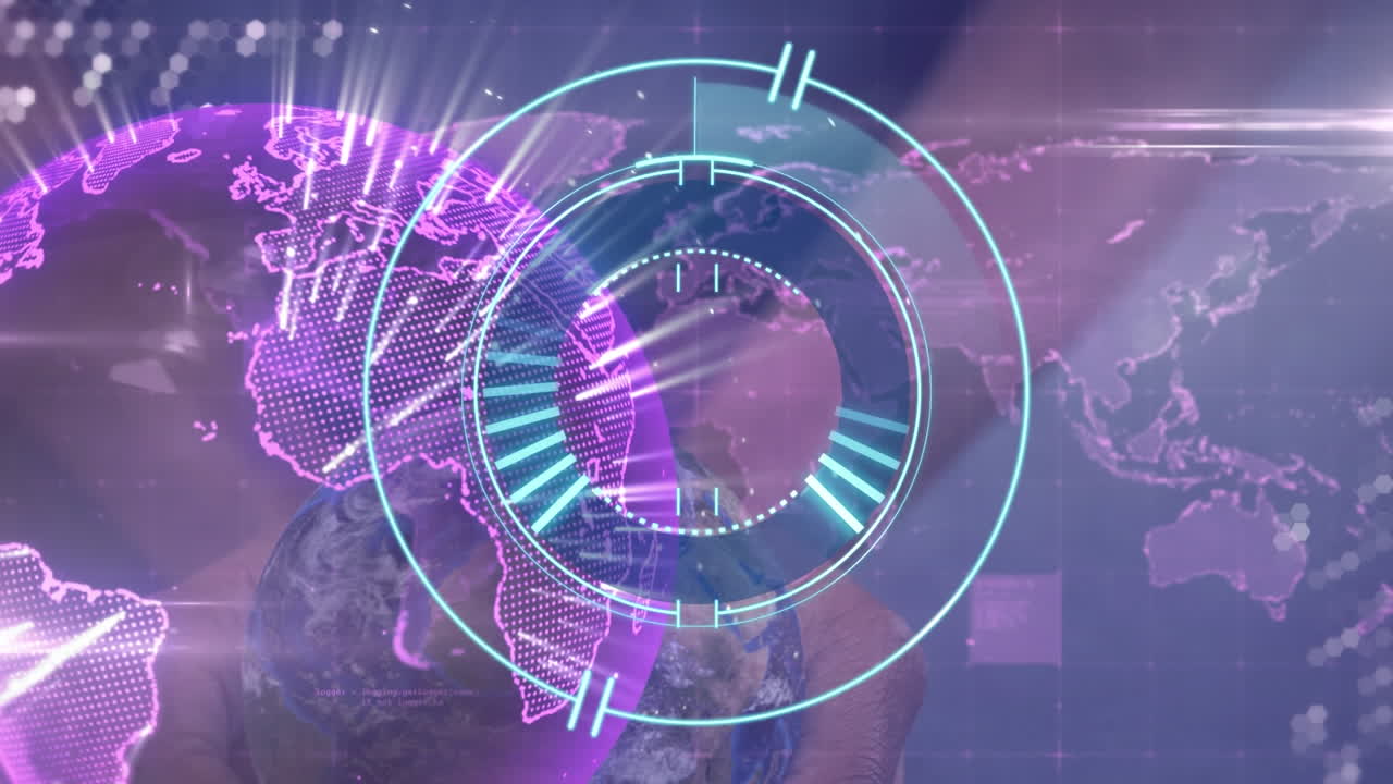 배경에서 회전하는 지구를 스캔하는 범위의 애니메이션