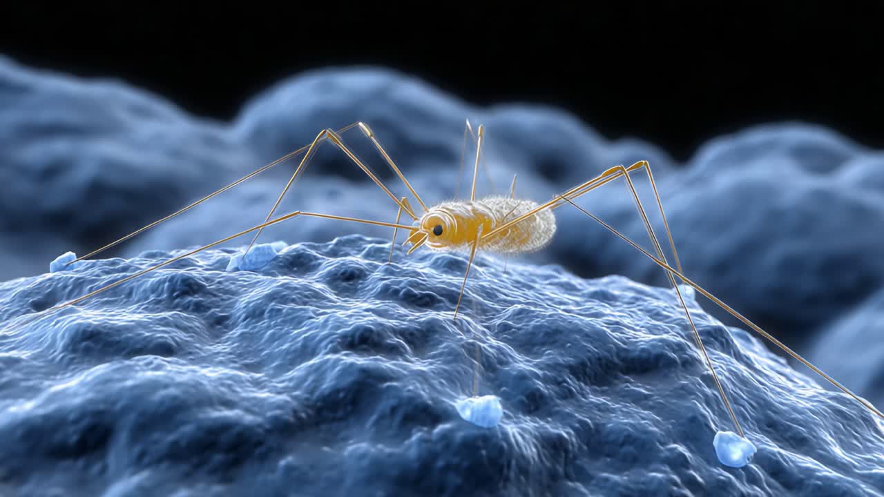 Close-Up Exploration of a Tiny Microorganism: Delving into the Intricate Details and Unique Features of a Small, Hairy Creature on a Cellular Surface