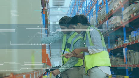 animación del procesamiento de datos sobre diversos trabajadores en el almacén