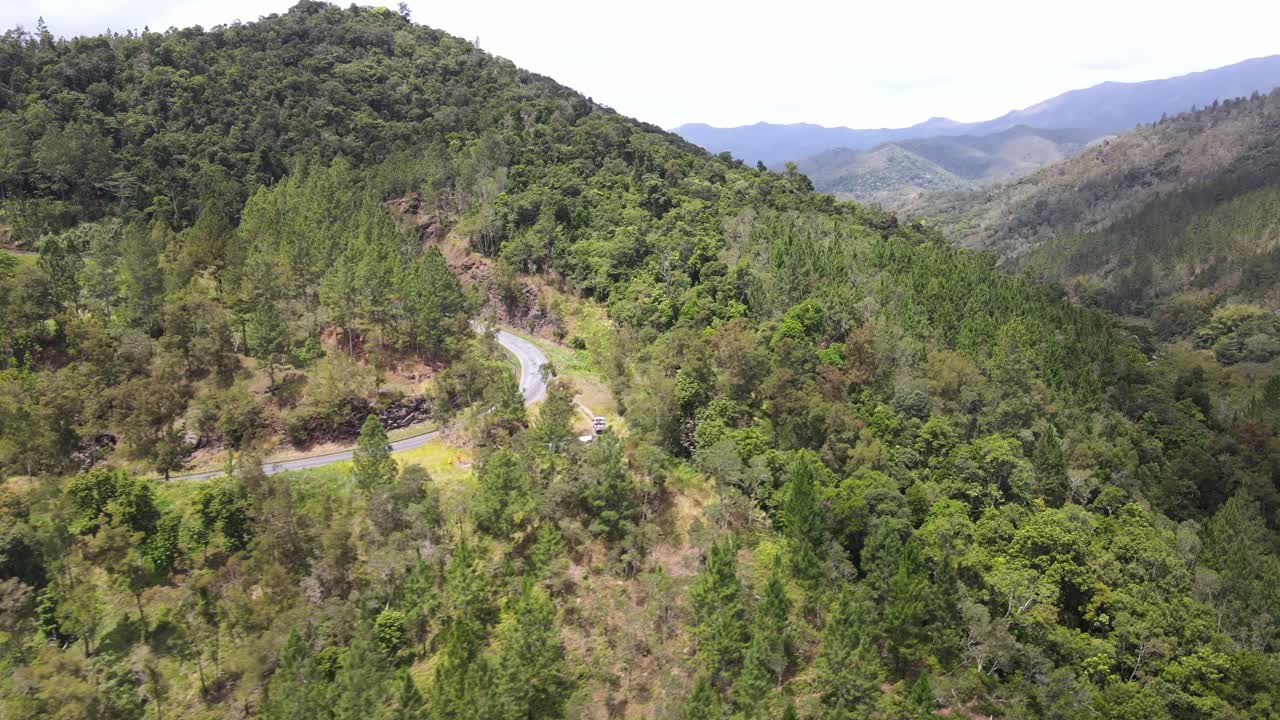Drone aerial by a mountain landscape in New Caledonia