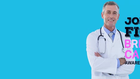 animación de concienciación sobre el cáncer de mama texto sobre el médico masculino