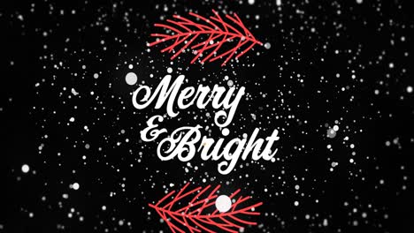 animation of merry and bright text over snow falling