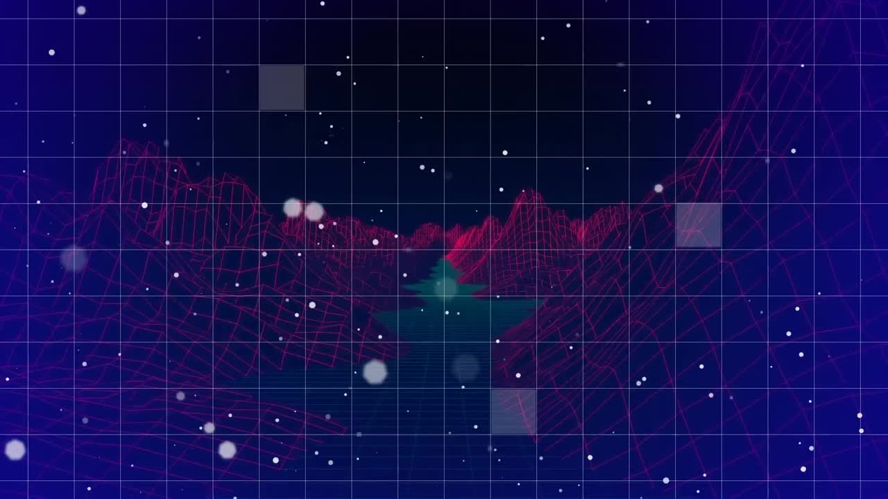 검은색 배경에 움직이는 사각형과 디지털 산의 애니메이션