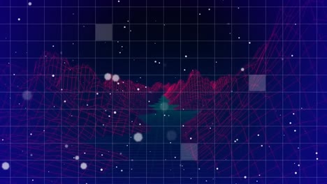 animation of squares moving and digital mountains on black background