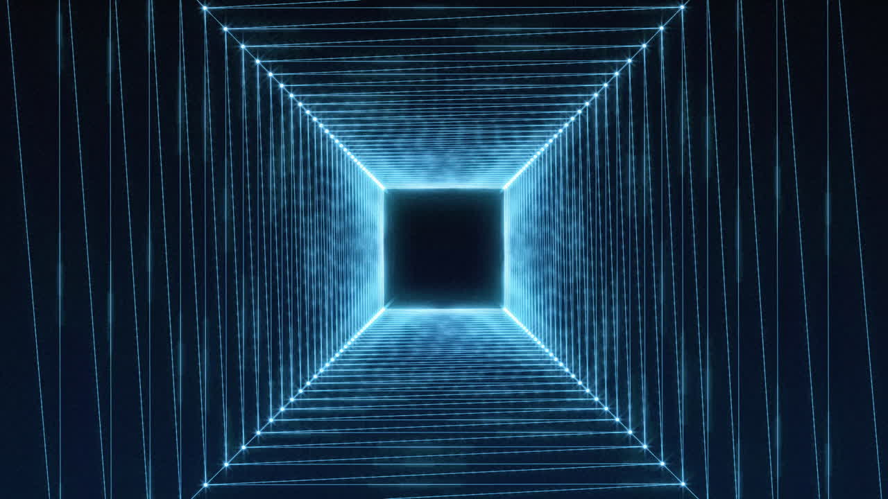 Futuristic Blue Neon Grid Tunnel Animation