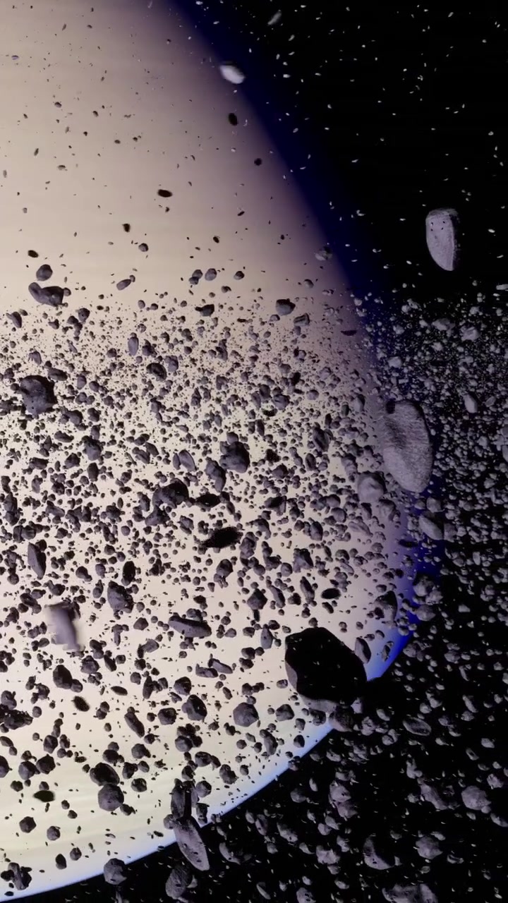 Fascia di asteroidi nello spazio con numerosi oggetti rocciosi che fluttuano nel cosmo.