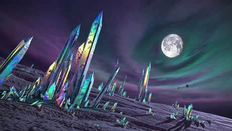 la ciudad de cristal alienígena por la noche