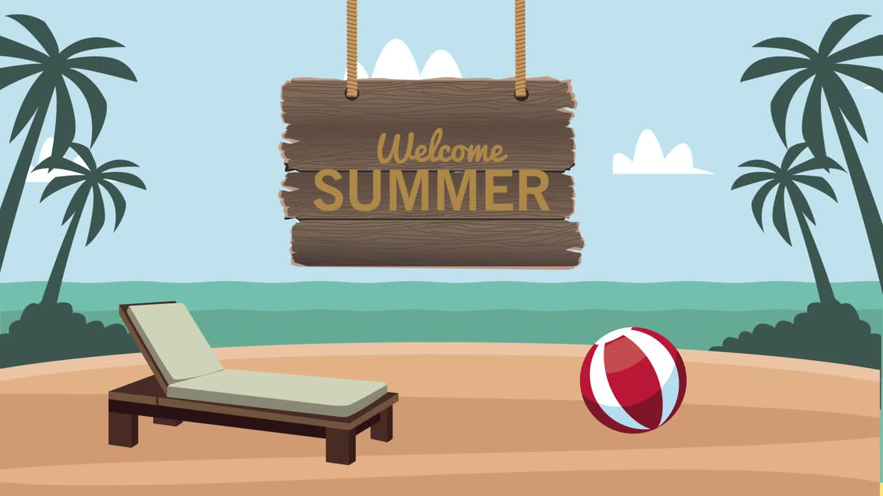 의자와 풍선으로 여름을 환영하는 글자