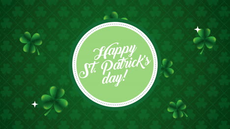 tarjeta animada del día de san patricio con letras y tréboles