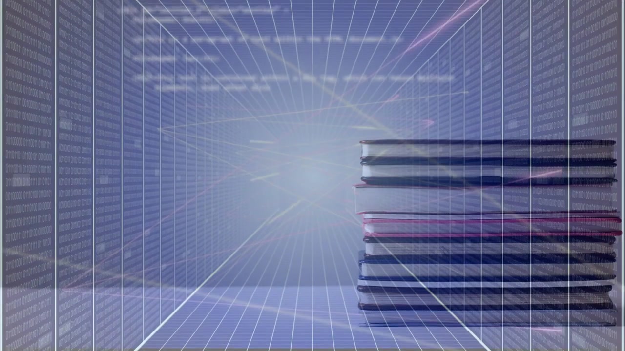 Central glow brightening stacked layers rising right as color streaks sweeping forward showing data