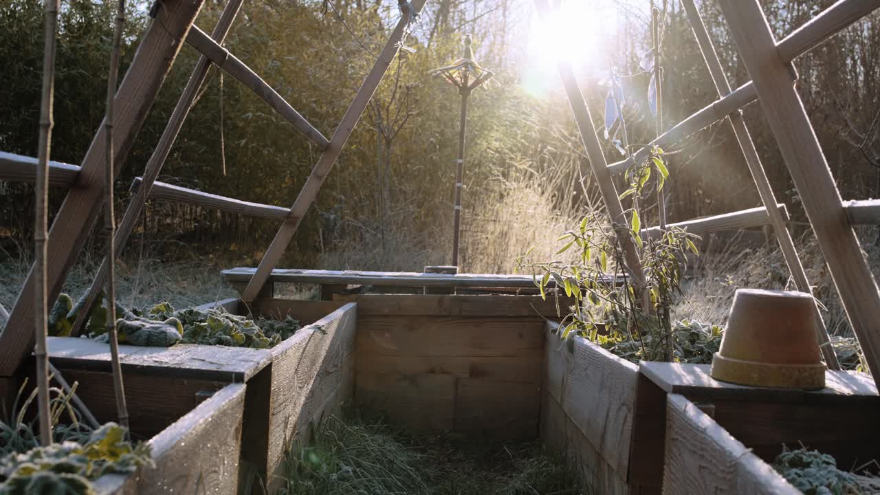 Handmade garden beds, green, eco-friendly, symbol of sustainable permaculture.