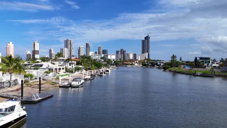 scenic view of canal and city skyline