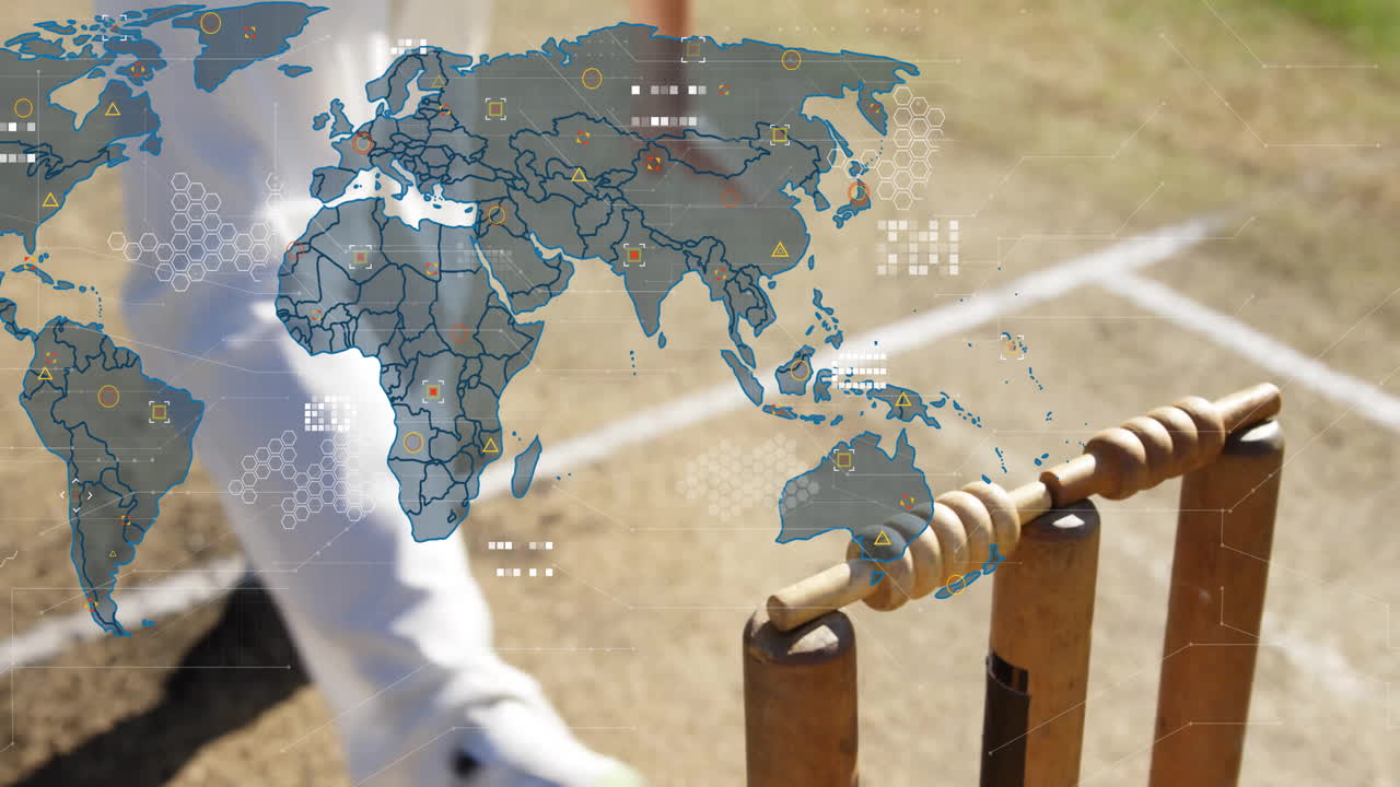 Holding gavel, person with world map and data icons symbolizing global justice animation