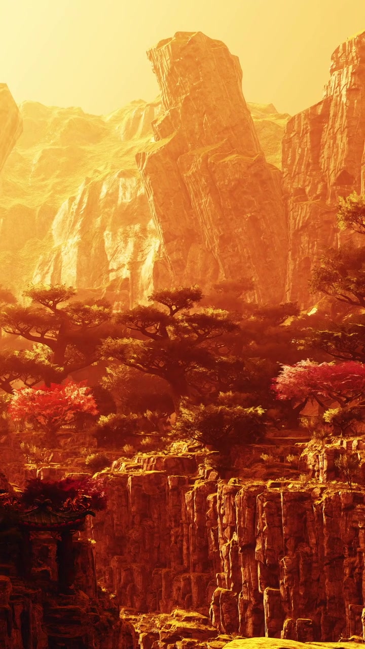Warme Farben erfüllen die Berglandschaft bei Sonnenuntergang an einem ruhigen Ort