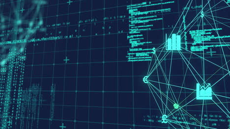 Animation-Des-Netzwerks-Von-Verbindungen-Mit-Symbolen-über-Die-Datenverarbeitung