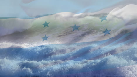 animation of flag of honduras blowing over waves in sea