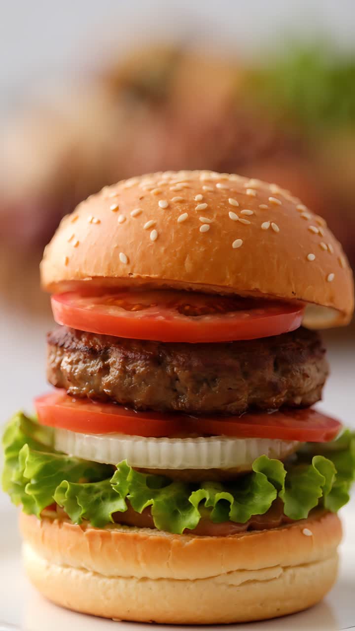 Hamburger Succoso Primo Piano Sfondo Bokeh 4K