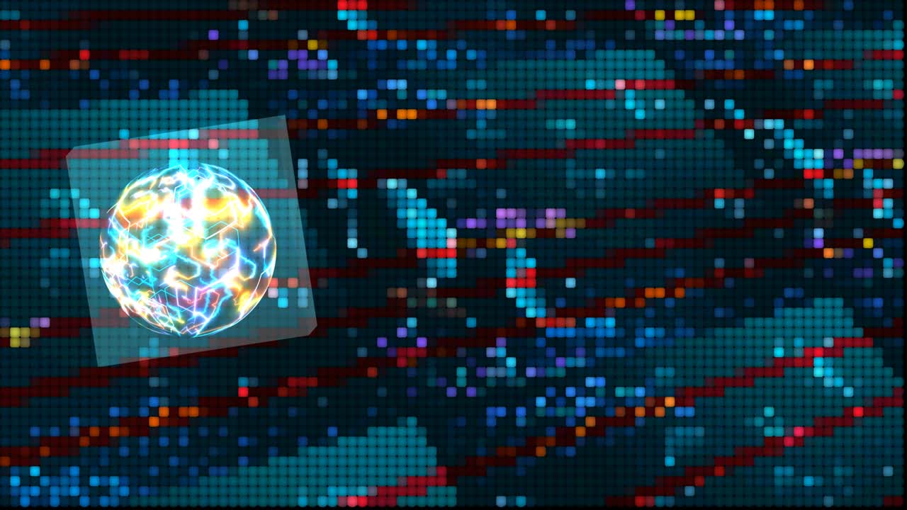 datos de computadora cuántica de cubo tecnología futurista digital colorida luz puntual proceso holográfico y análisis para grandes datos y fondo poligonal abstracto
