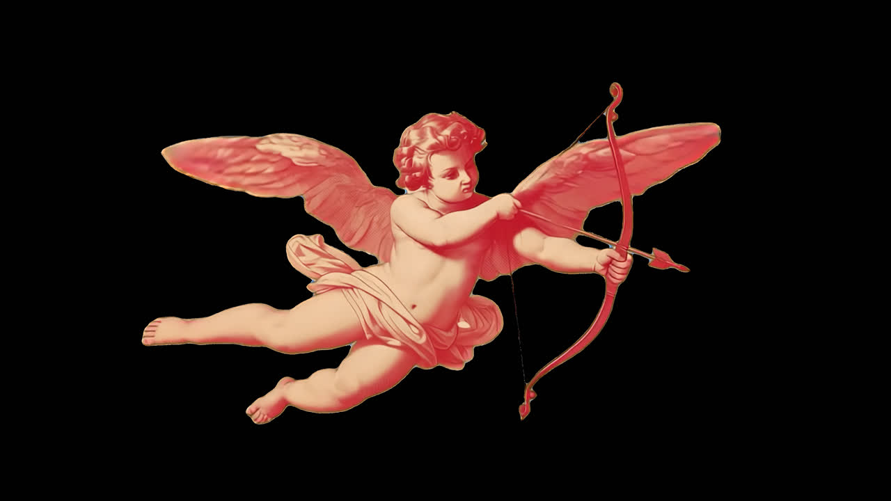 Cherubic archer with wings poised animation isolated asset, transparent 4K video, alpha channel