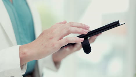 business, tablet and woman hands working