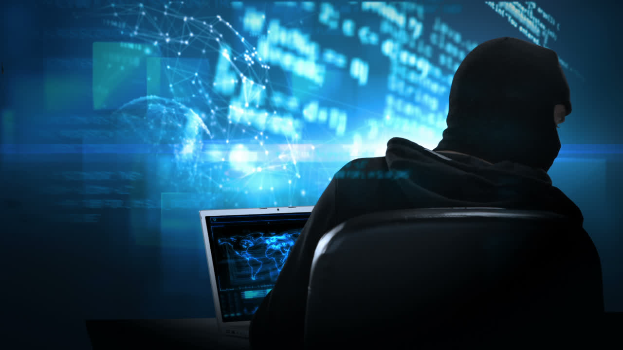 video compuesto de un hacker usando una computadora portátil