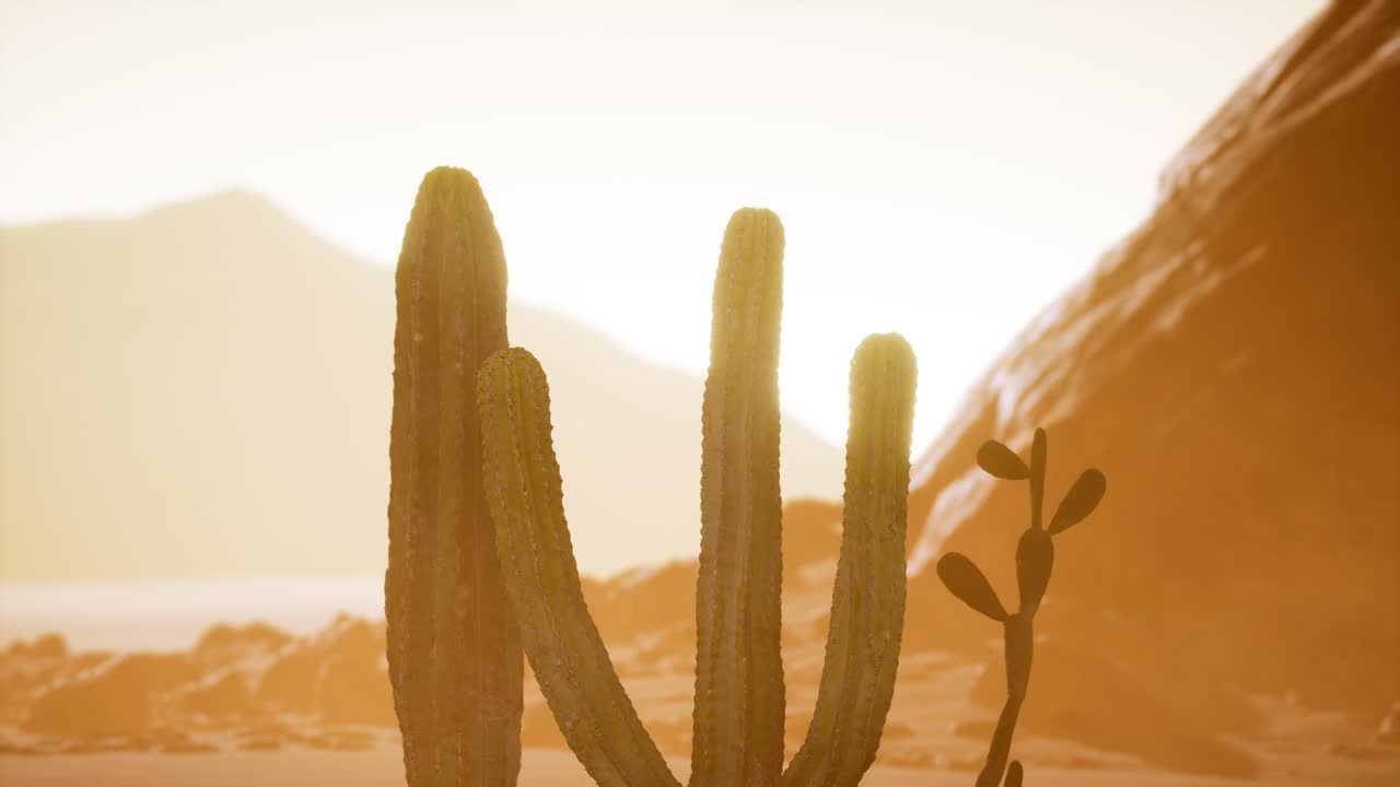 Tramonto nel deserto dell'Arizona con cactus saguaro gigante