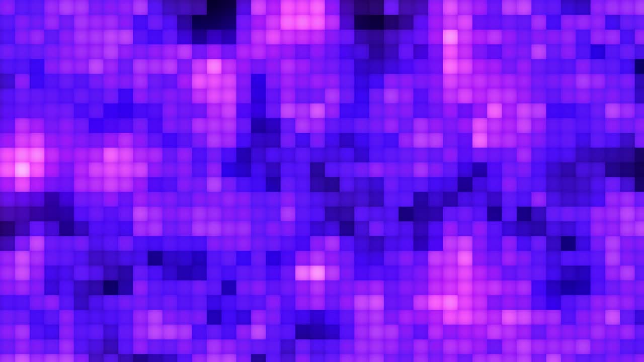 mosaico de azulejos pixelados púrpura futurista. fondo de bloque de píxeles. tecnología cuadrados movimiento con luz de brillo dinámico. fondo de bucle sin costuras abstracto